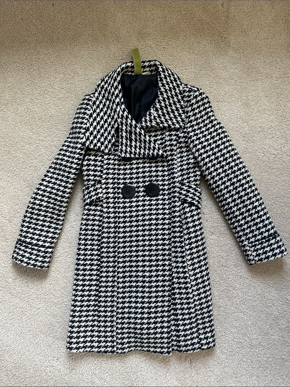 Women’s Soia & Kyo Black and White Houndstooth Double-Breasted Pea Coat/3/4.